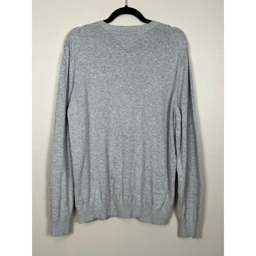 Tommy Hilfiger Mens Argyle V-Neck Sweater Gray Blue White Cotton Large 780433